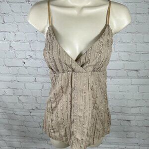 VTG Von Mozart Brown Embroidered Sequined Spaghetti’s Strap Tank Top Women’s L